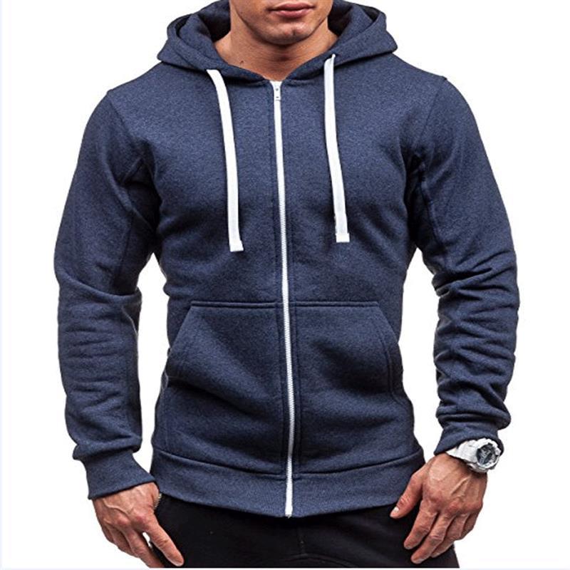 Sweatshirt Men'S Zipper Hooded Jacket Men'S European And American Hooded Solid Color Cardigan
