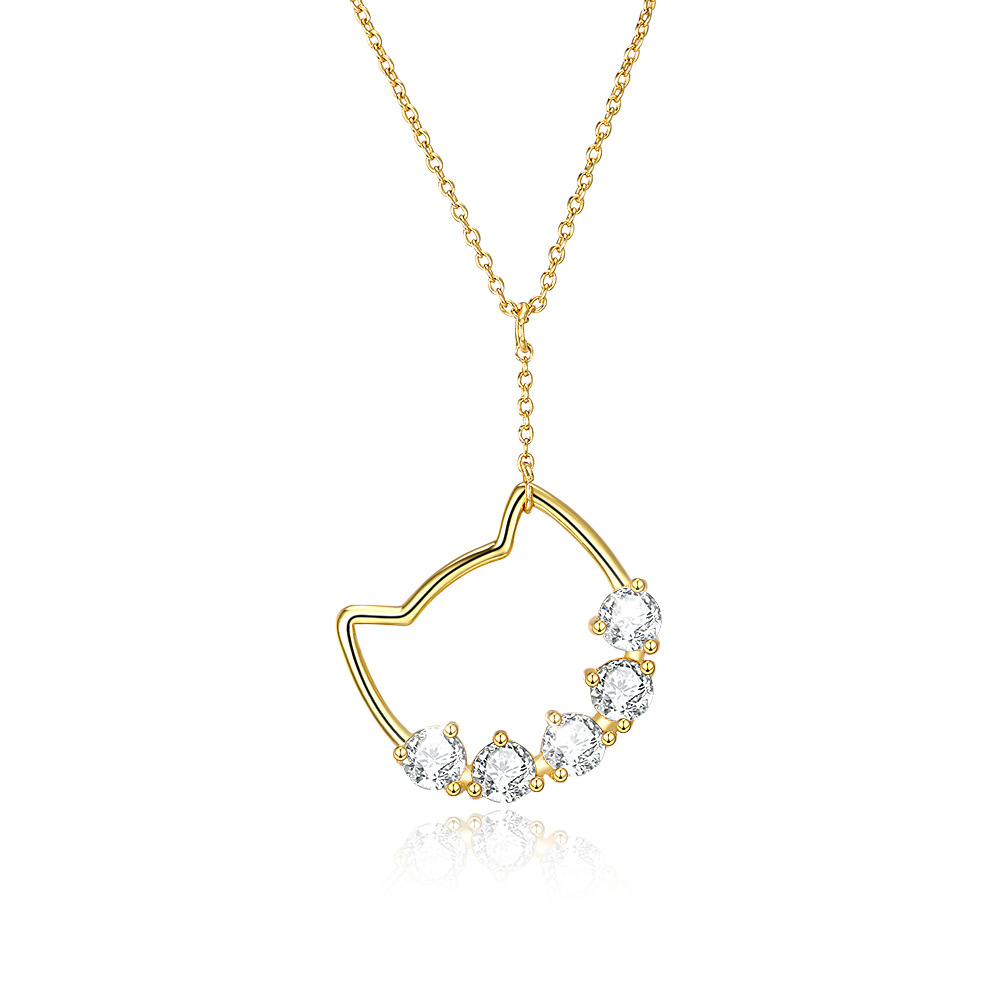 Crystal Shijia Necklace Sterling Silver S925 Cute Cat Silver Svn308