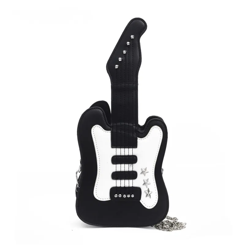 Mini Guitar Shape Crossbody Women Cute Messenger Creative Personality Pu Bag - Black