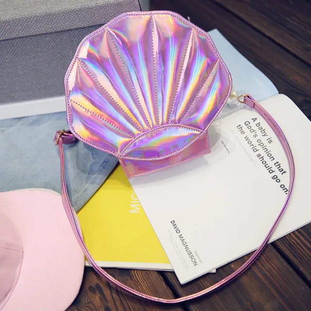 Fashion Brand Design Laser Sweet Shell Chain Shoulder Bag Clutch Bag Girl'S Messenger Handbag Flap Pink - Shop at LoveMi