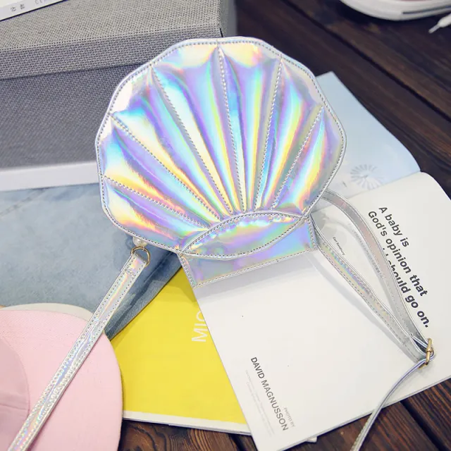Fashion Brand Design Laser Sweet Shell Chain Shoulder Bag Clutch Bag Girl'S Messenger Handbag Flap Silver - Shop at LoveMi