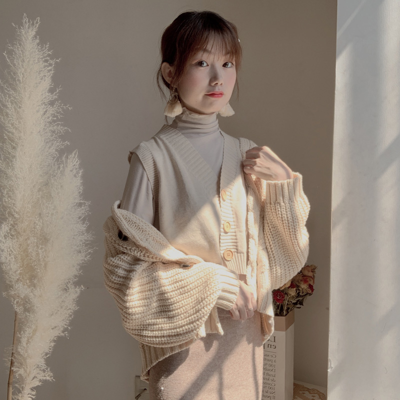 Lazy Wind Autumn Winter Sweater Cardigan Loose Knit Coat Female