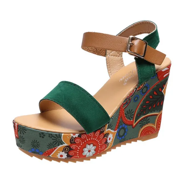 Ethnic Style Embroidered Buckle Open toe High heel Sandals Red - Shop at LoveMi