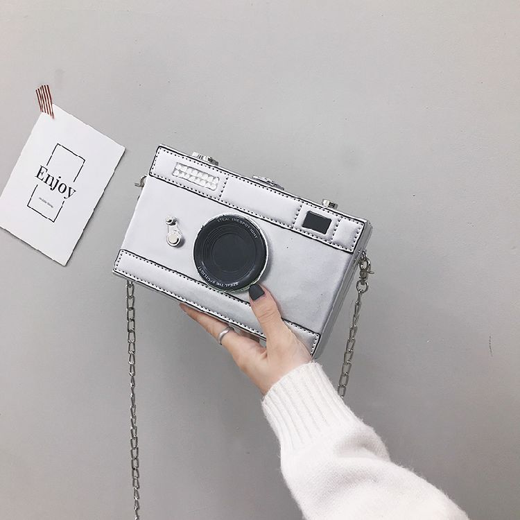 Leather Camera Small Square Bag Solid Color Chain Box Single Shoulder Messenger Bag