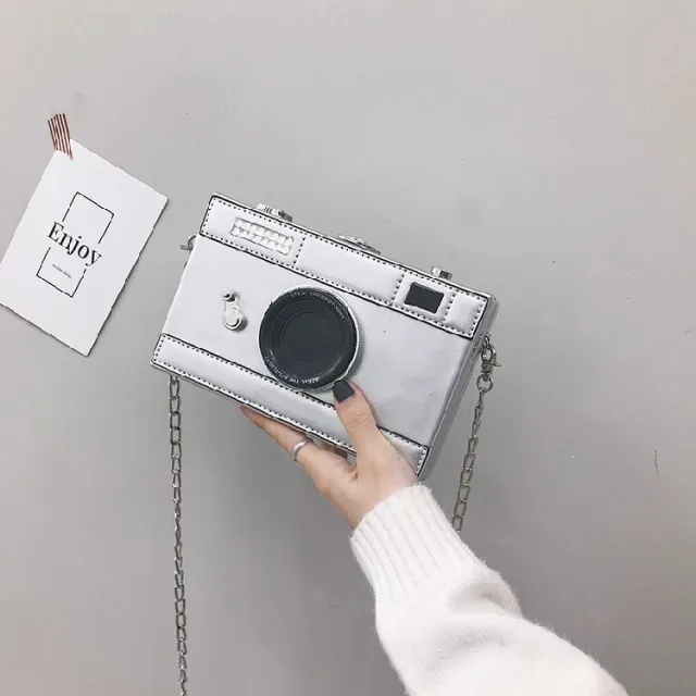 Leather Camera Small Square Bag Solid Color Chain Box Single Shoulder Messenger Bag Silver - Shop at LoveMi