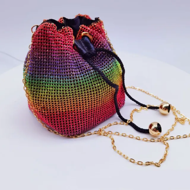 Rainbow Rhinestone Fashion Fine Flashing One Shoulder Adjustable Chain Bag Rainbow - Shop at LoveMi