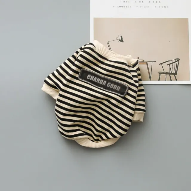 New Pet Clothing Round Collar And Striped Hoodie Black - Shop at LoveMi