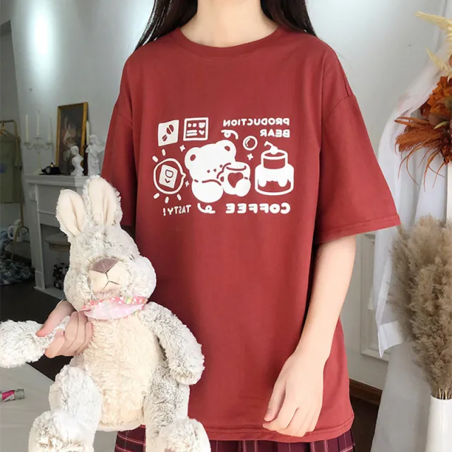 Girl Loose Japanese Short sleeved T shirt Red - Shop at LoveMi