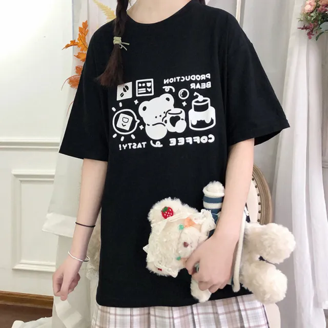 Girl Loose Japanese Short sleeved T shirt Black - Shop at LoveMi