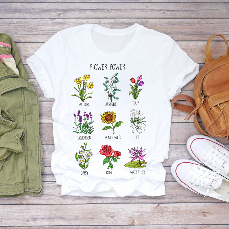 Title 4, Plant Flower Pattern Printed T-Shirt Modal Wild...