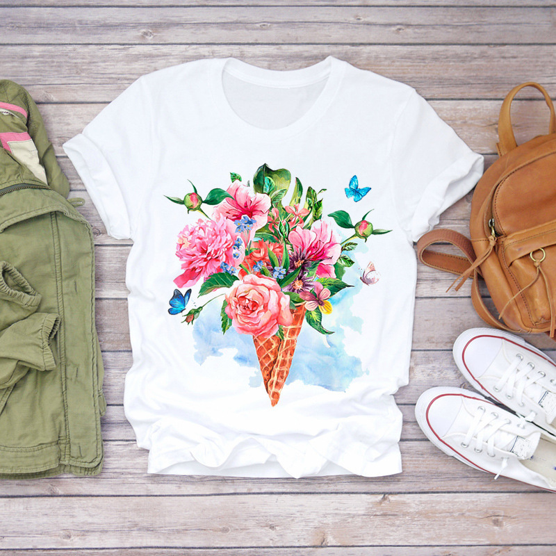 Title 16, Plant Flower Pattern Printed T-Shirt Modal Wild...