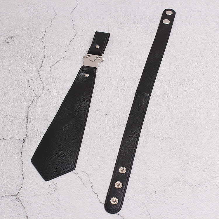 Punk Couple Style Silver Metal Buckle Adjustable Black Leather Tie