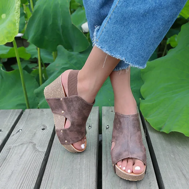 Ladies Sandals High Heel Fish Mouth Handmade Shoes Retro Brown - Shop at LoveMi