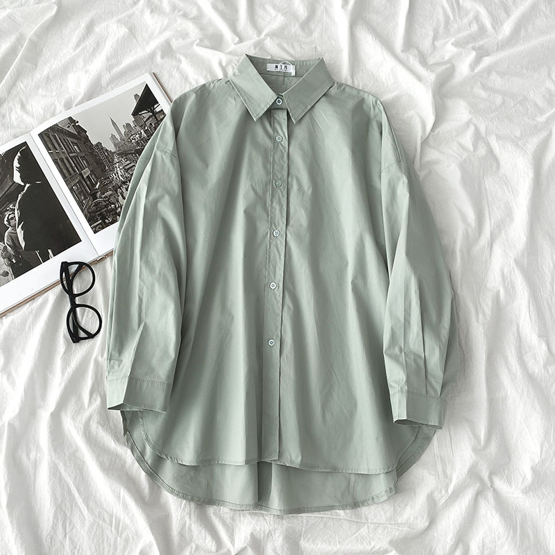 Shirt Black All-Match Student Loose Long Sleeves And Wear White Shirts For Women