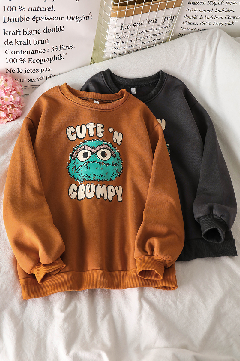 Student Printed Loose Lazy Wind Plus Velvet Thickened Sweater Women Long-Sleeved Top