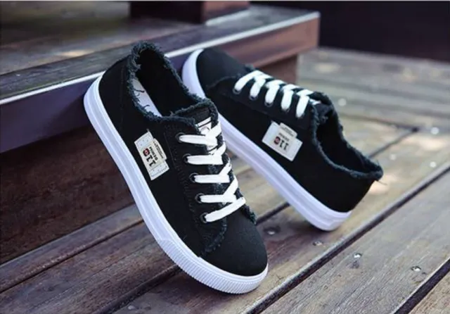 Canvas Shoes Women'S Korean Version Of The White Shoes Spring New Flat Bottom Casual All Match Trend Black - Shop at LoveMi
