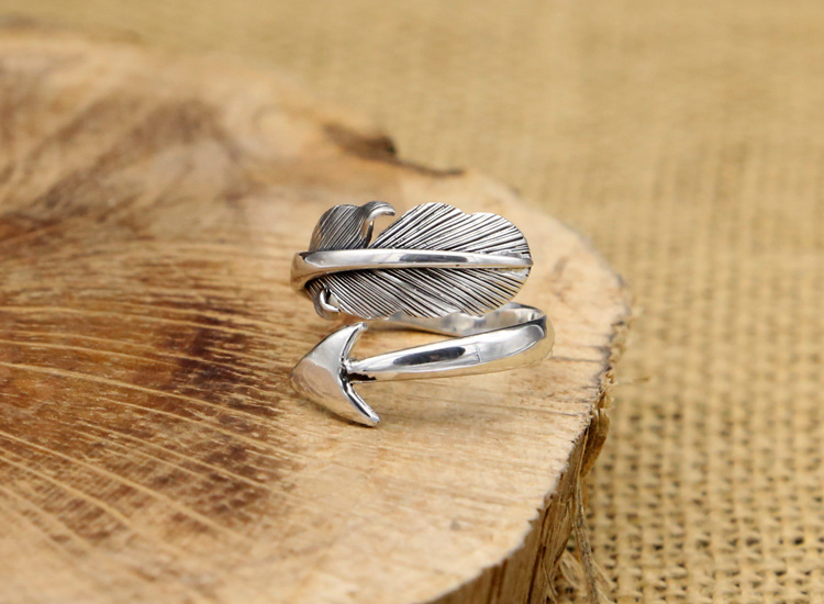 Fashion S925 Sterling Silver Retro Thai Silver Men And Women Cupid Arrows Ended Ring Takahashi Kagura Goros Feathers