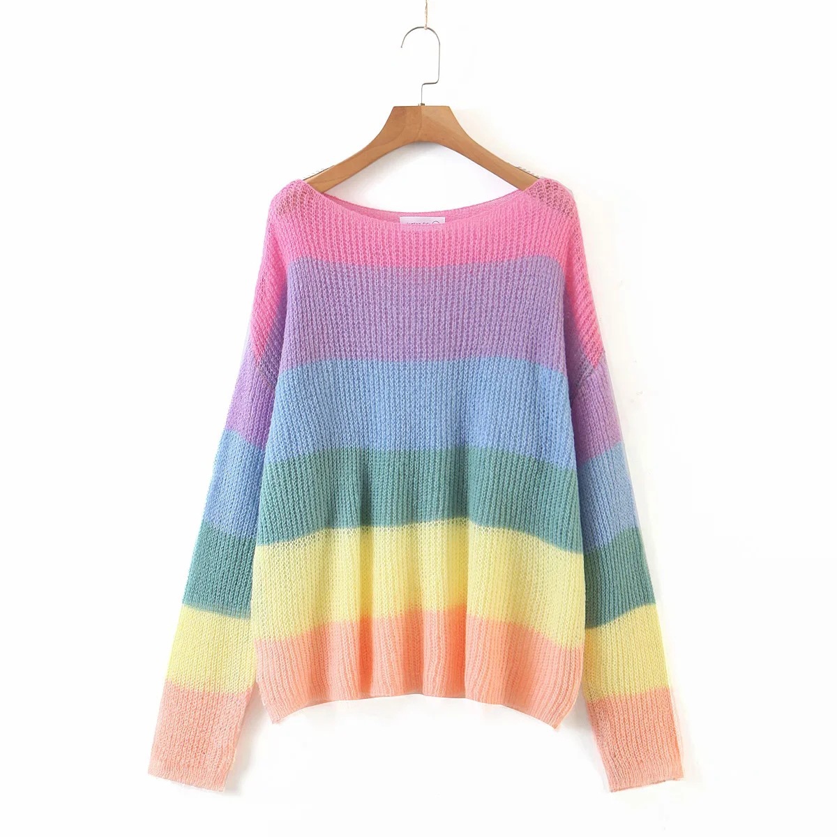 Rainbow Striped Pullover Ladies Sweater