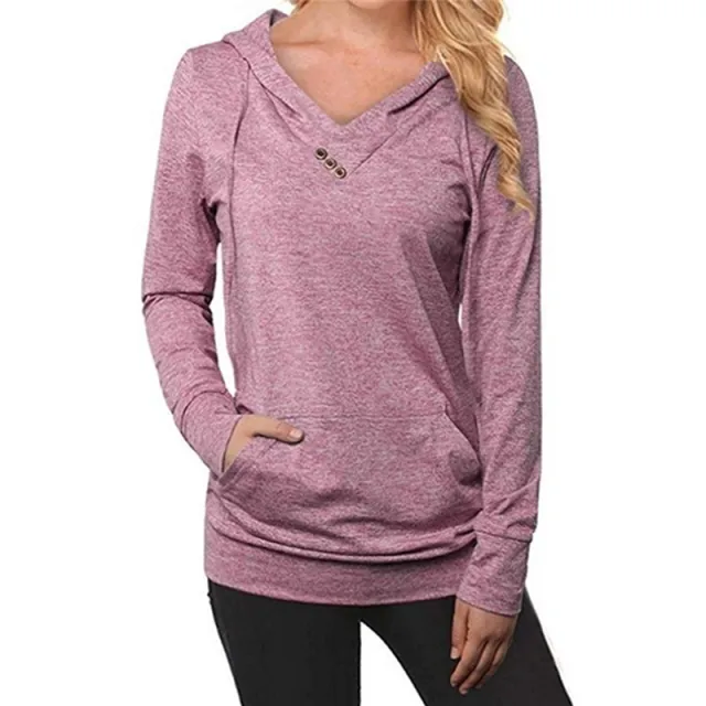 Solid Color Hooded V Neck Pullover Sweatshirt Pink - Shop at LoveMi