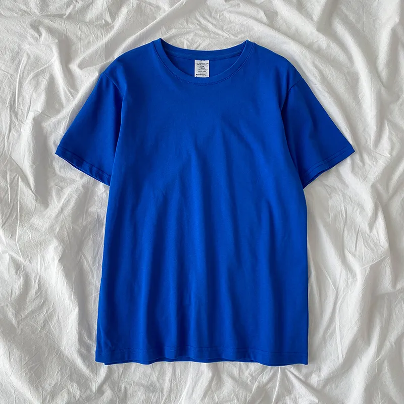 Double Yarn Short-Sleeved T-Shirt Summer New Style Women's Korean Loose Top - Royal Blue