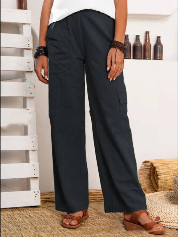 Cotton And Linen Multi pocket Cotton And Linen Casual Pants Black - Shop at LoveMi