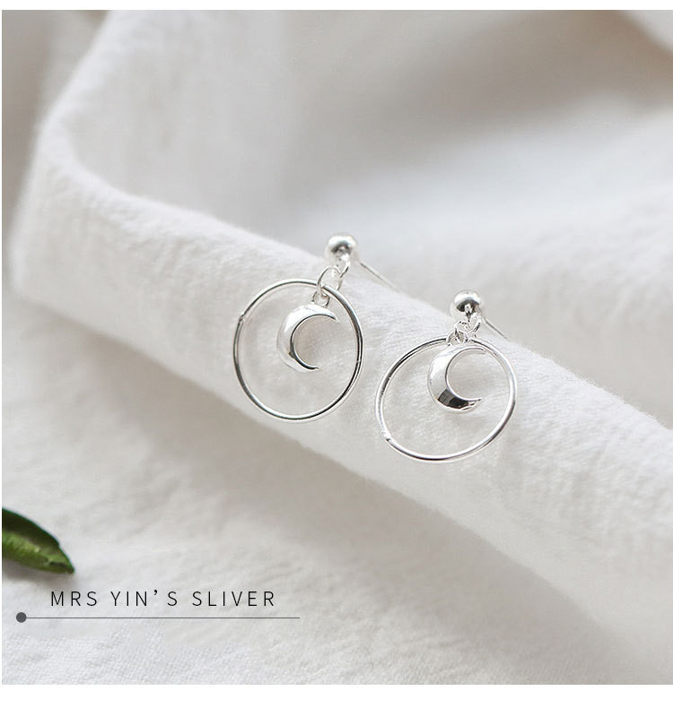 Title 5, Sterling Silver Moon Circle Earrings Female