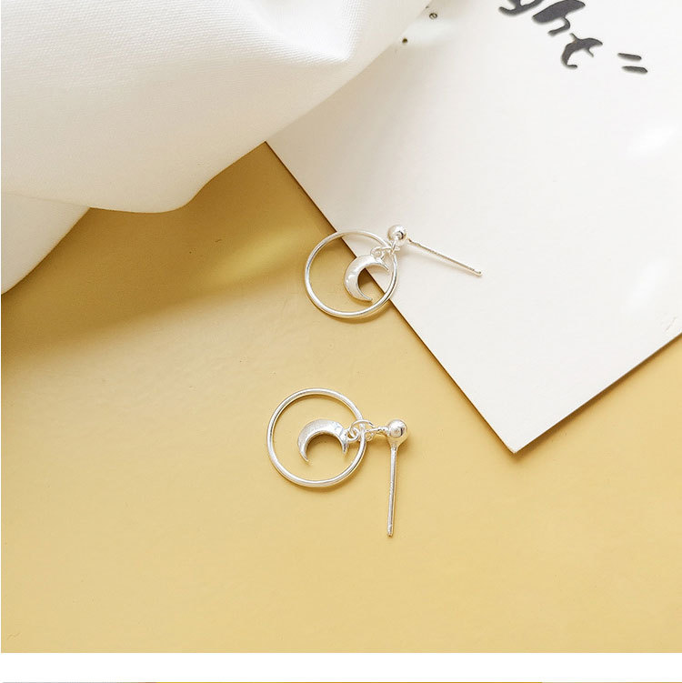 Title 4, Sterling Silver Moon Circle Earrings Female