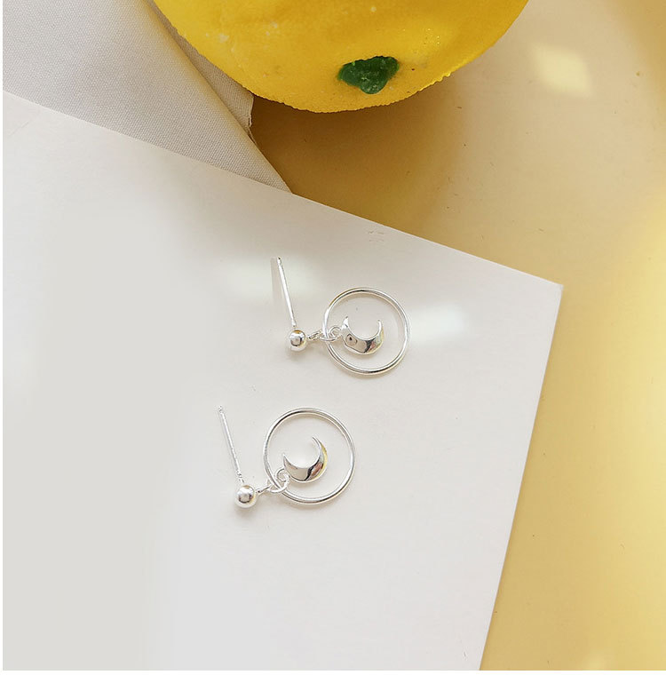 Title 3, Sterling Silver Moon Circle Earrings Female