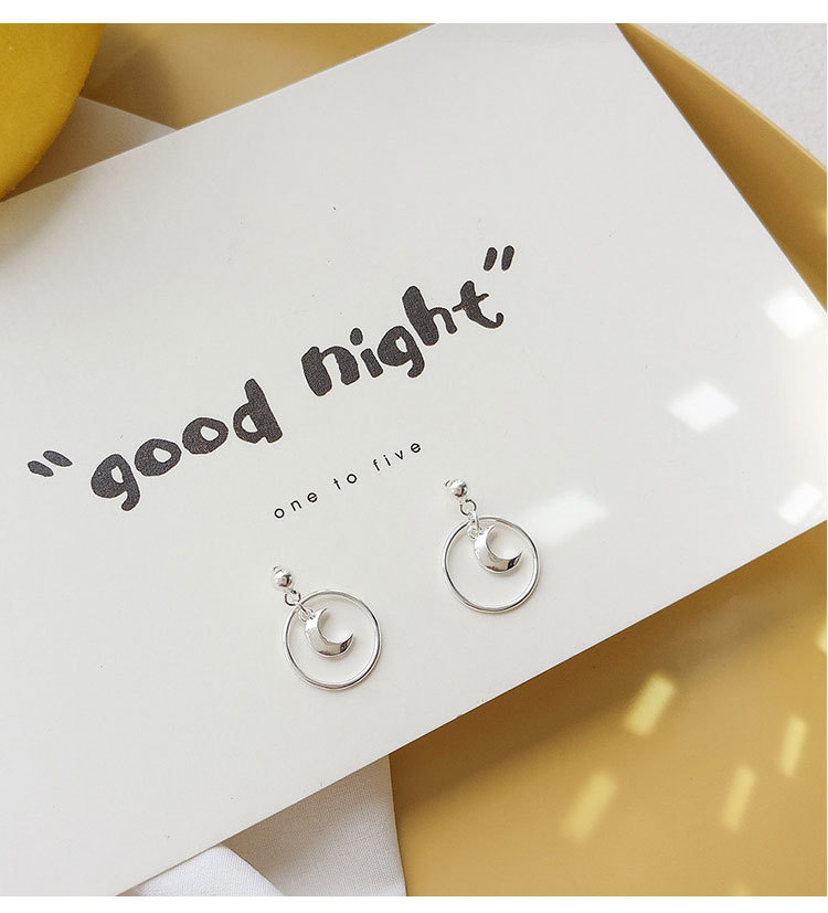 Title 1, Sterling Silver Moon Circle Earrings Female