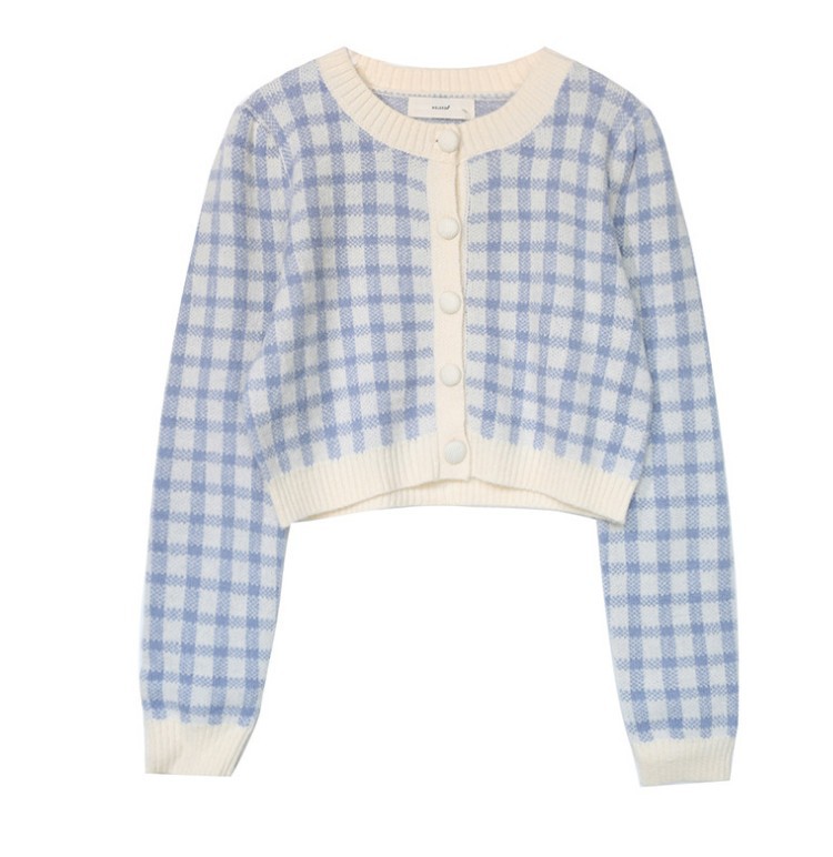 Title 2, Small Plaid Fragrant Wind Sweater Cardigan Wome...