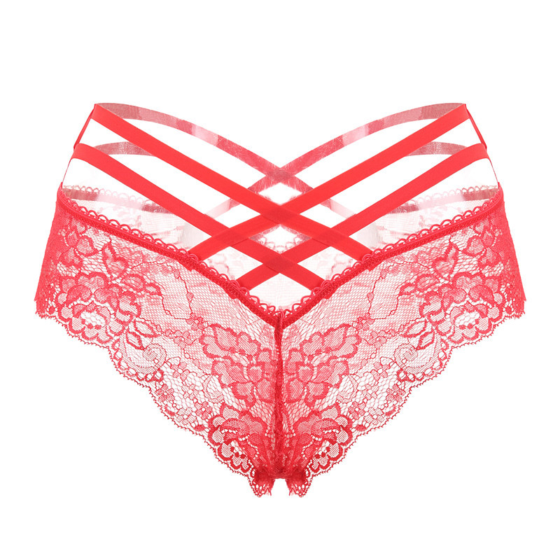 Title 2, Sexy Ladies Cross Lace Transparent Low-Rise Briefs