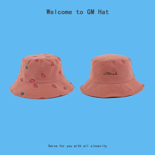 Tie dyed Fisherman Hat Female Double sided Thin Style Leisure Travel Sunshade Flat Top Basin Watermelon Brick Red - Shop at LoveMi