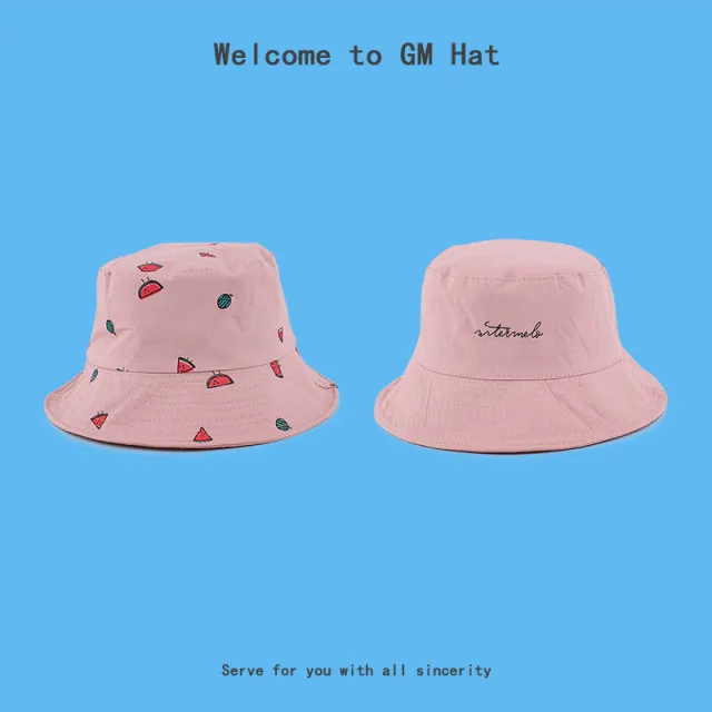 Tie dyed Fisherman Hat Female Double sided Thin Style Leisure Travel Sunshade Flat Top Basin Watermelon Pink - Shop at LoveMi