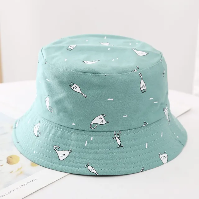 Tie dyed Fisherman Hat Female Double sided Thin Style Leisure Travel Sunshade Flat Top Basin Little Duck Lake Blue - Shop at LoveMi