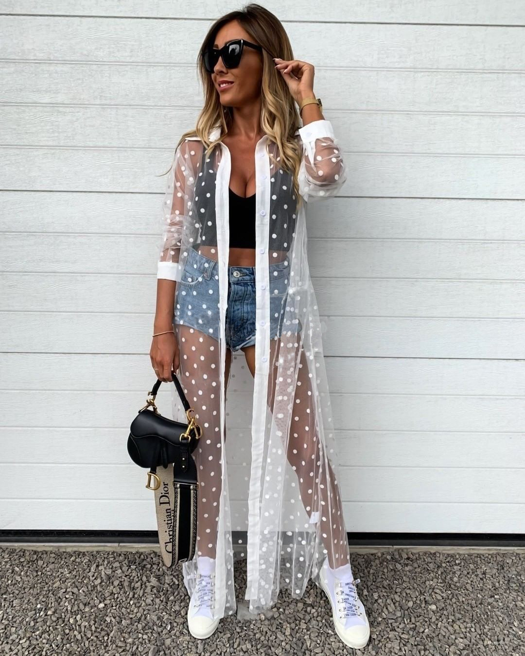 Long Mesh Shirt See-through Dress