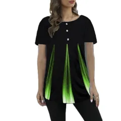 Round Neck Gradient Print Loose-fitting Short-sleeved Women's T-shirt - Green - View 1