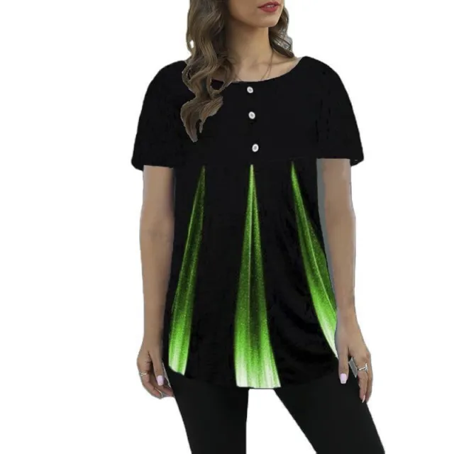Round Neck Gradient Print Loose fitting Short sleeved Women's T shirt Green - Shop at LoveMi