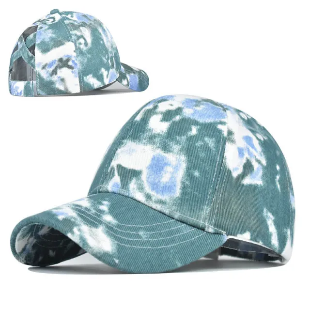 Tie Dye Hats, Pure Cotton, European And American Women'S Empty Top Hats, Sun Visors, Cotton Ponytail Caps Green - Shop at LoveMi