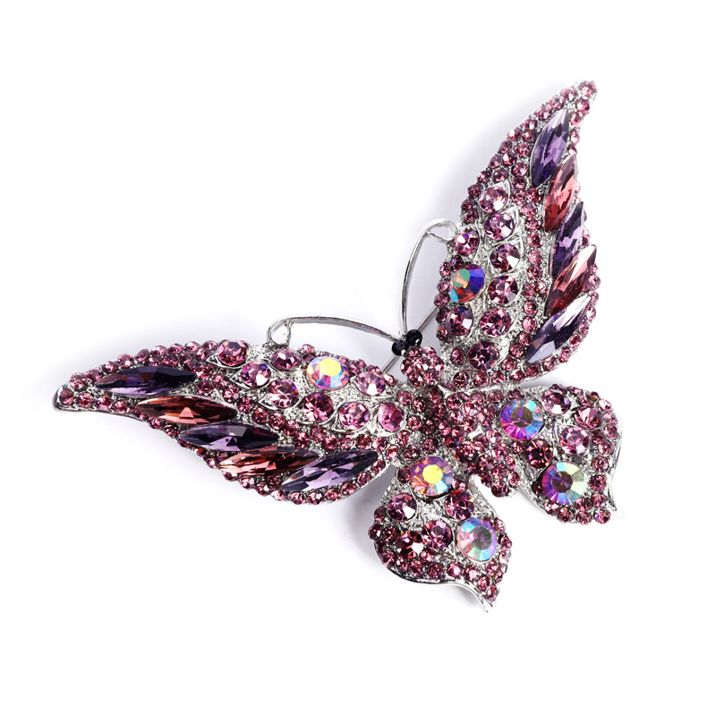 Fashion Animal Crystal Big Butterfly Brooch Purple - Shop at LoveMi