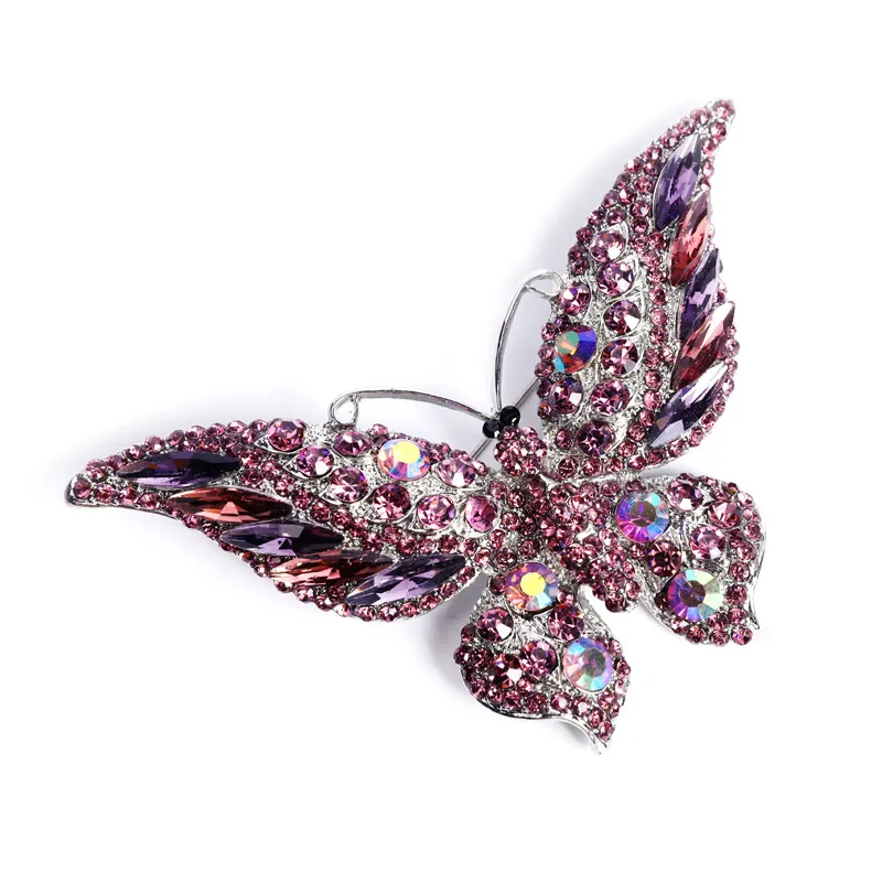 Fashion Animal Crystal Big Butterfly Brooch - Purple