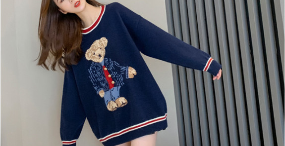 Cartoon Cocoon Pullover Sweater Women Autumn and Winter All-match Korean Loose Knit Top