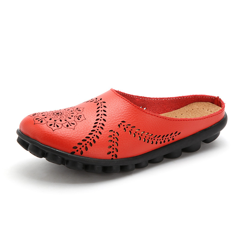 Summer New Slippers Mother Shoes Casual Low Cut Flat Peas Women'S Shoes Red - Shop at LoveMi