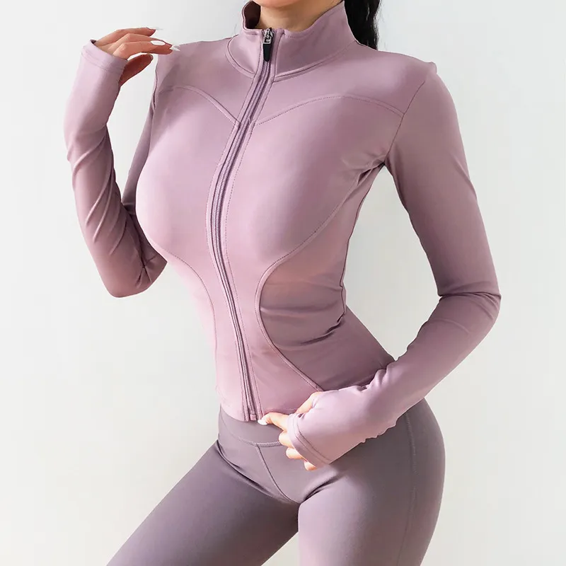 Crop-Tops Sweatshirts Gym Jacket Fitness Coat - Pink