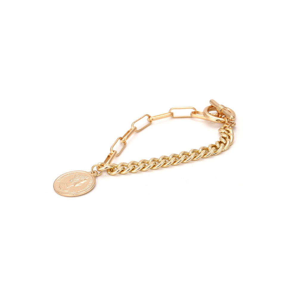 Creative Asymmetric Metal Chain Portrait Coin Bracelet