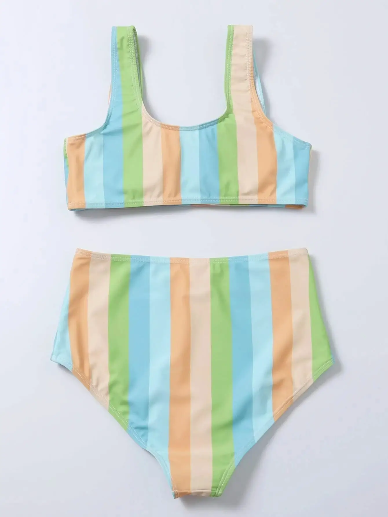 Striped Print Bikini High Waist Swimsuit