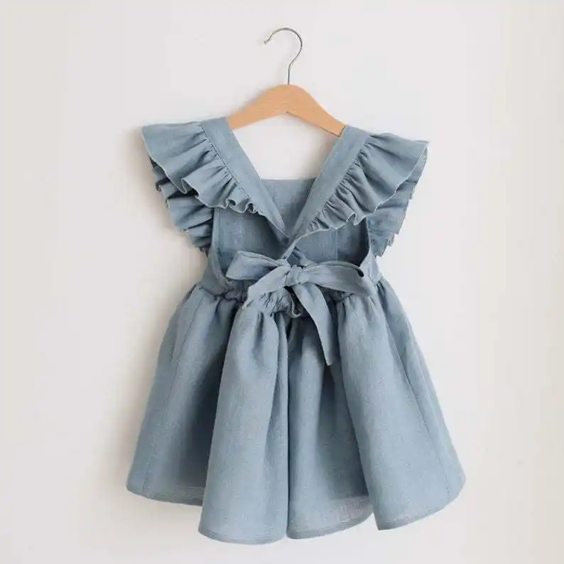 Strap Skirt Girls Dress Cotton And Linen Skirt
