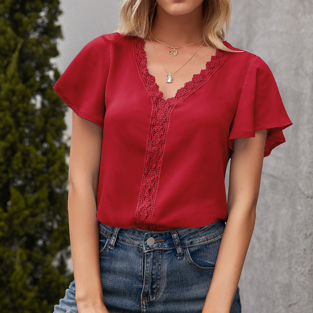 Simple Temperament New V-Neck Casual Loose Hollow Ladies