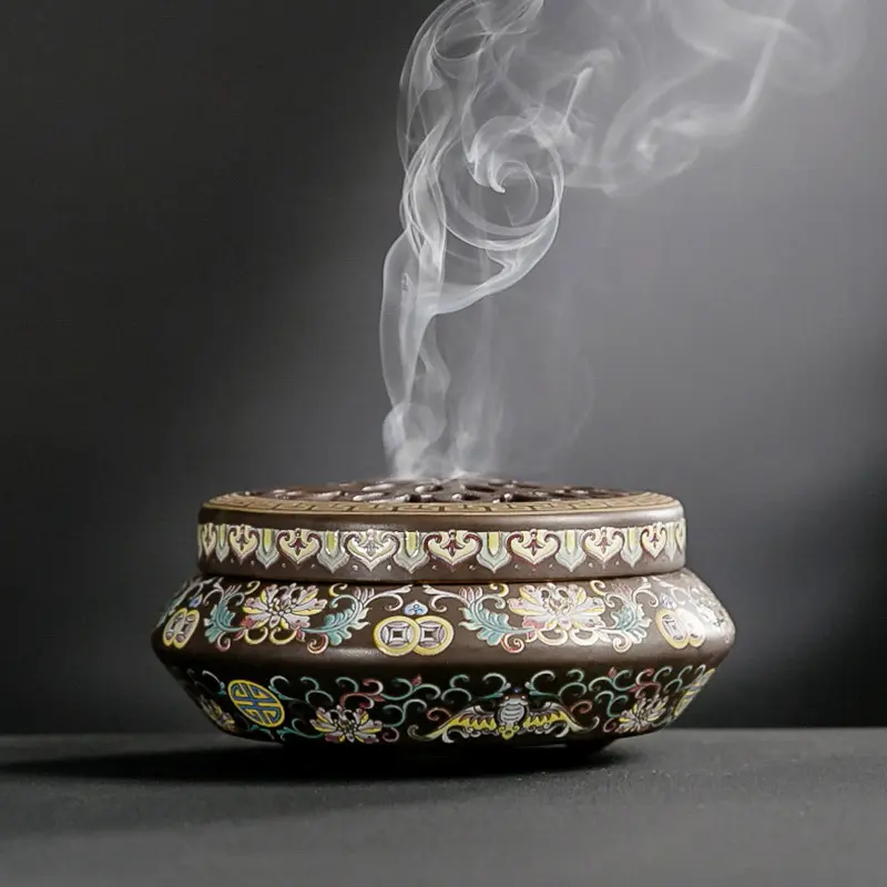 Ceramic Cloisonne Incense Burner, Backward Channel Enamel
