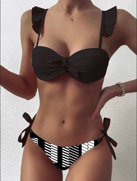 Striped Printed Women'S Bikini Sling High Waist Sexy Split Swimsuit