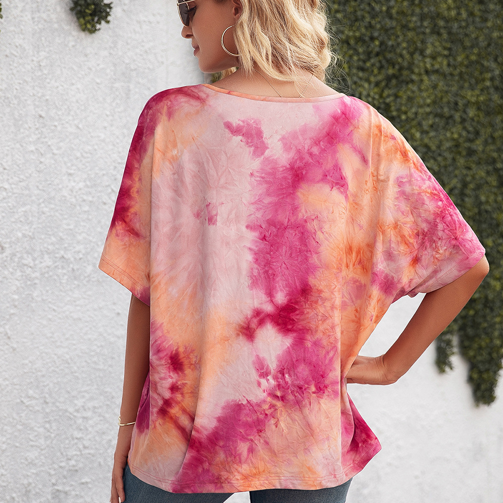 Title 2, Tie-Dye bedrukte kleur losse ronde hals korte m...